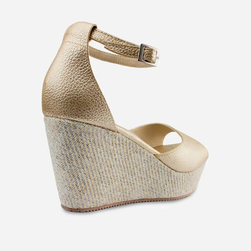 Sandalia plataforma lotus de cuero para mujer - Oro