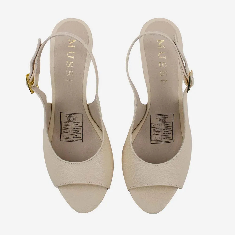 Sandalia tacon rosalba de cuero para mujer - Hueso