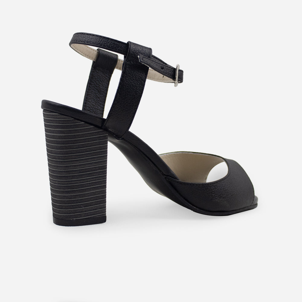 Sandalia tacon silver de cuero para mujer - Negro