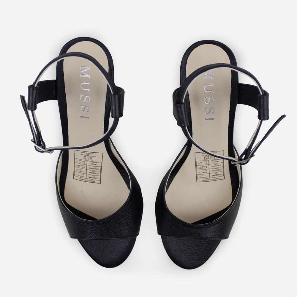 Sandalia tacon silver de cuero para mujer - Negro