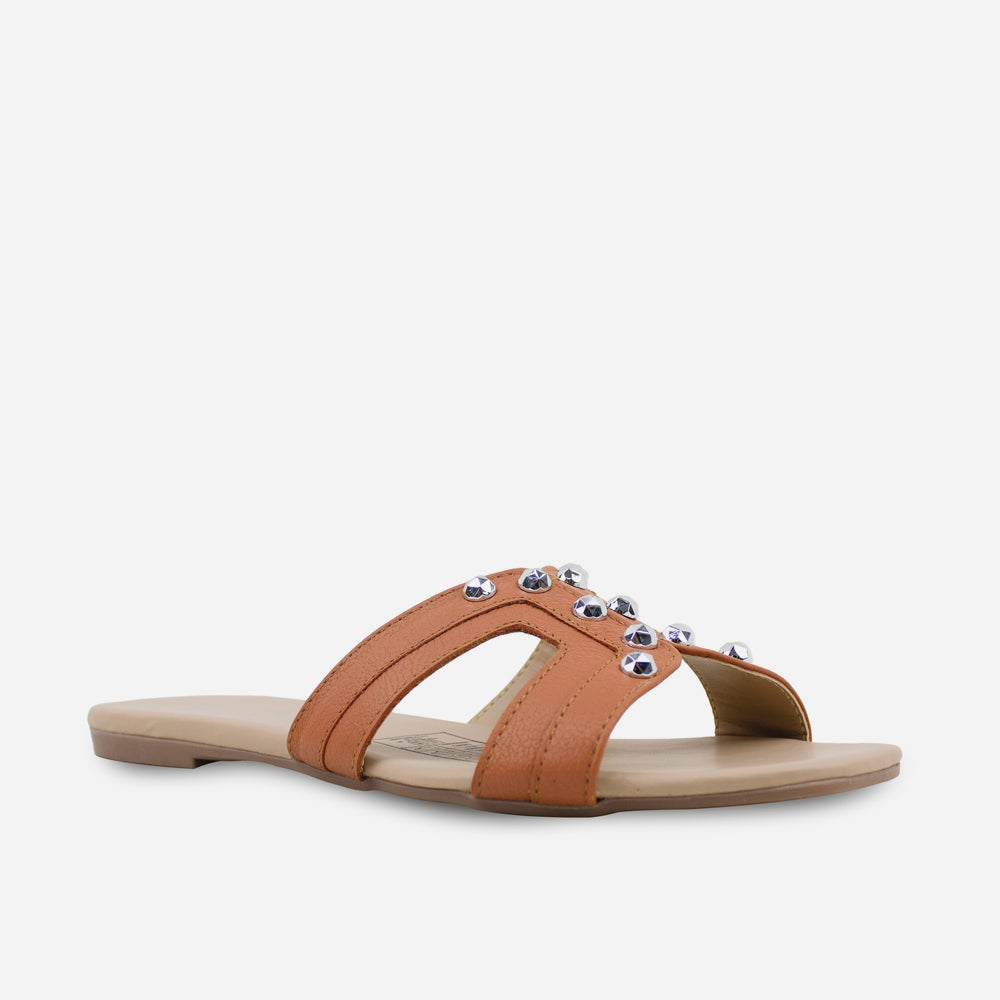 Sandalia plana virginia de cuero para mujer - Naranja