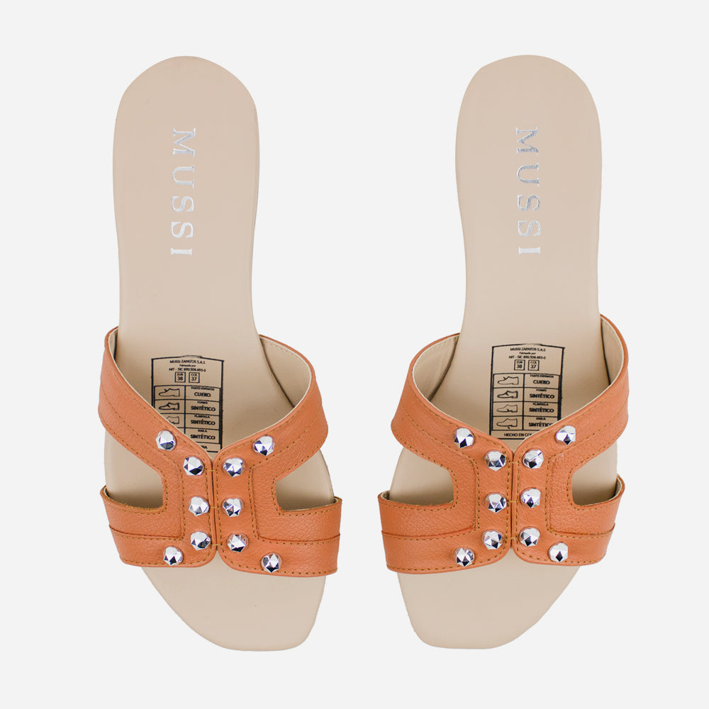 Sandalia plana virginia de cuero para mujer - Naranja
