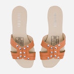 Sandalia plana virginia de cuero para mujer - Naranja