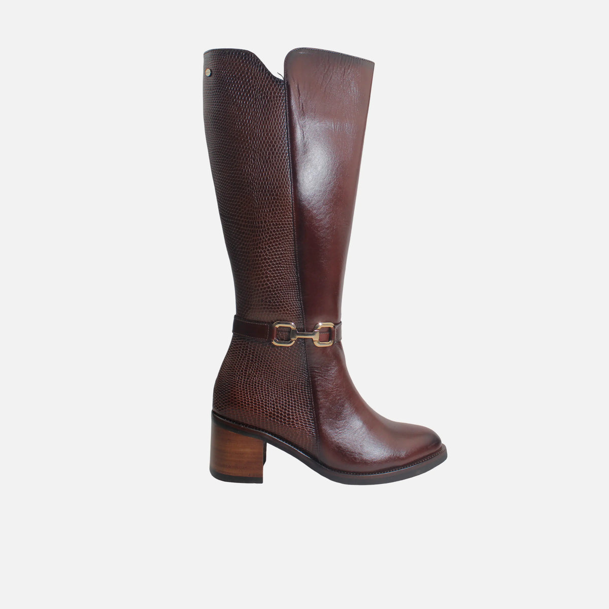Bota tacon valerie de cuero para mujer - Brandy