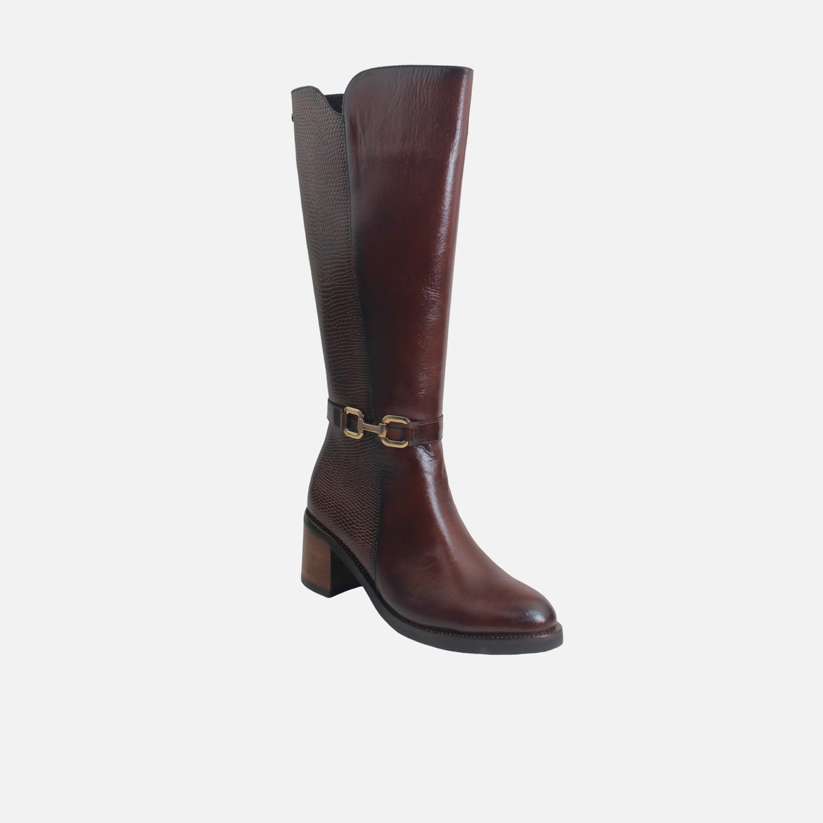 Bota tacon valerie de cuero para mujer - Brandy