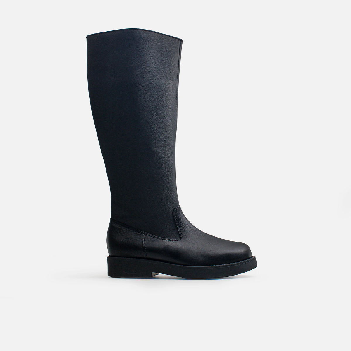 Bota plana dalinda de cuero para mujer - Negro