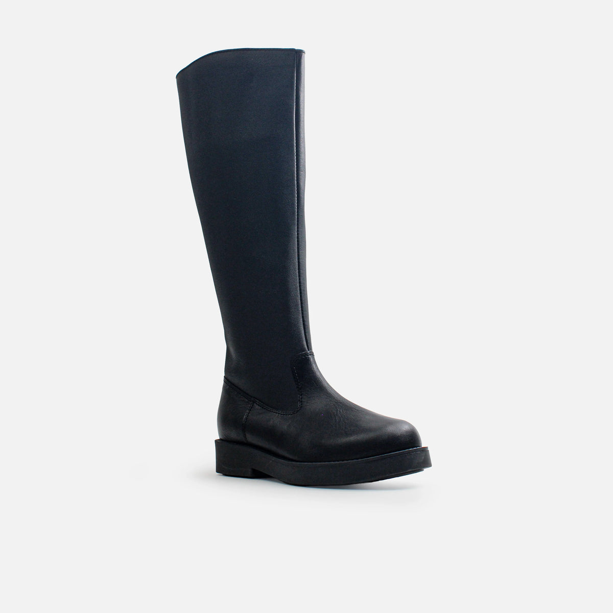 Bota plana dalinda de cuero para mujer - Negro