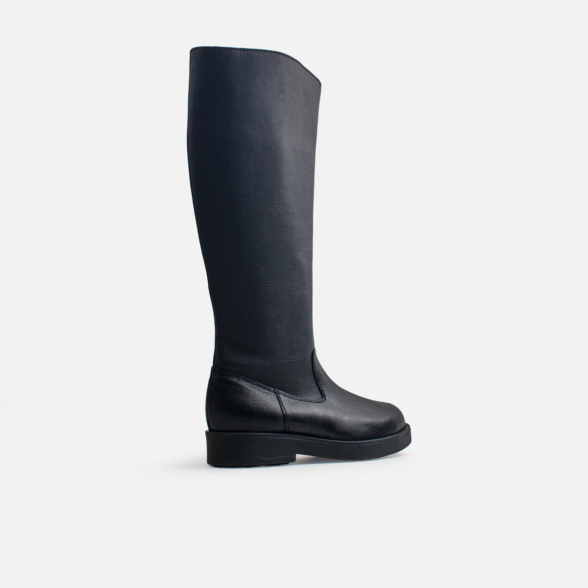 Bota plana dalinda de cuero para mujer - Negro