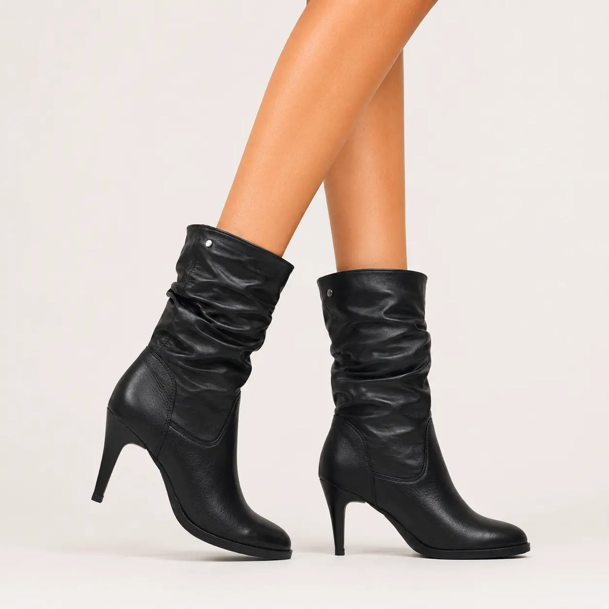 Bota tacon luciana de cuero para mujer - Negro