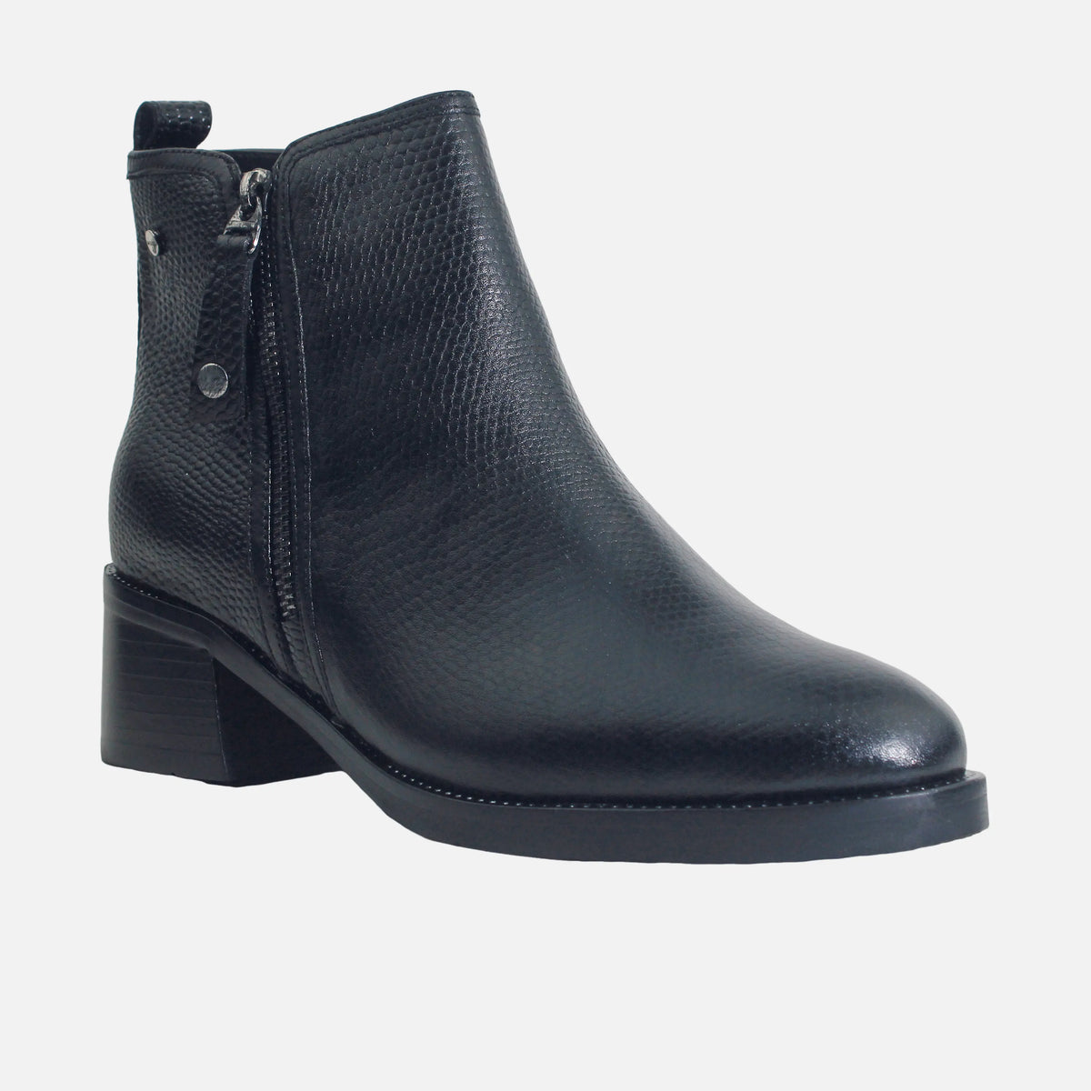 Botin tacon chelsea de cuero para mujer - Negro