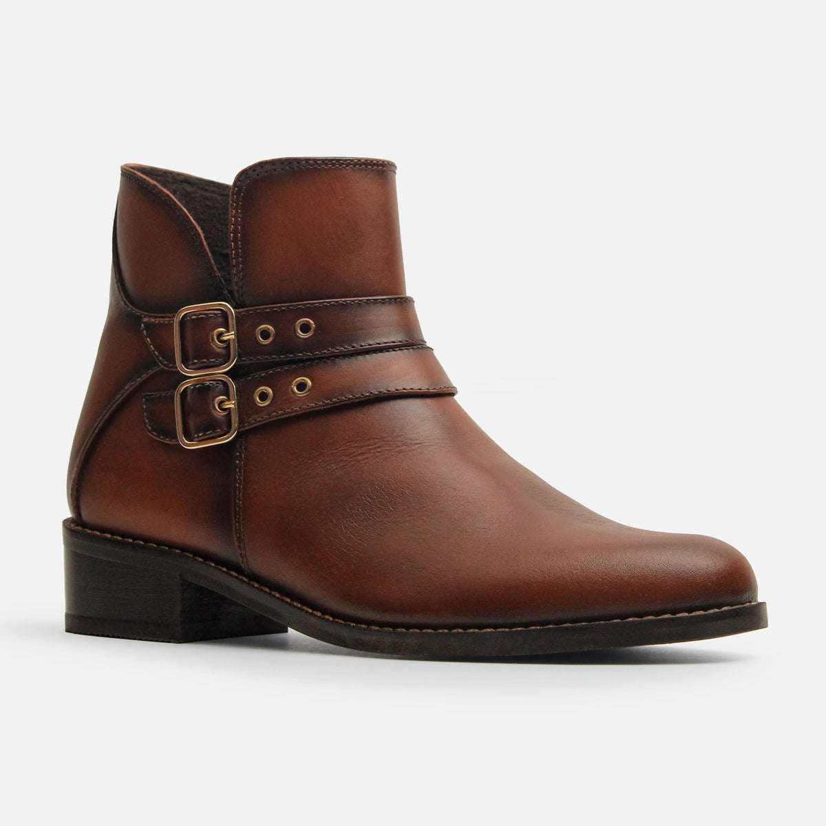 Botin tacon tilia de cuero para mujer - Brandy