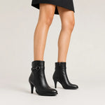 Botin tacon sara de cuero para mujer - Negro