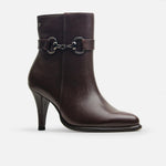 Botin tacon sara de cuero para mujer - Café