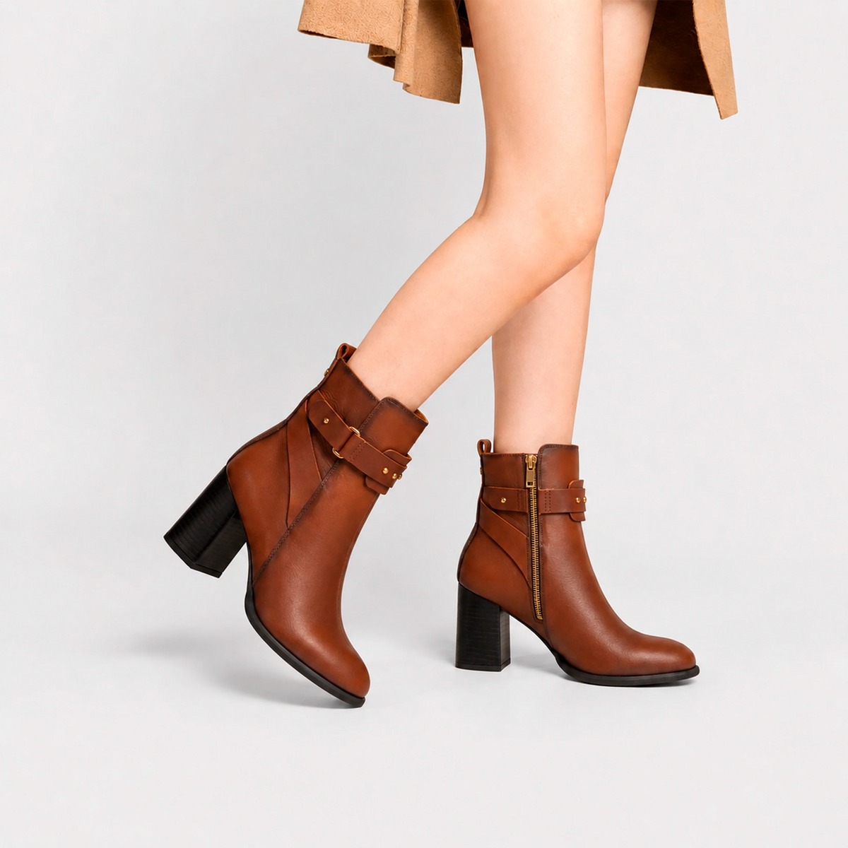Botin tacon brisa de cuero para mujer - Miel