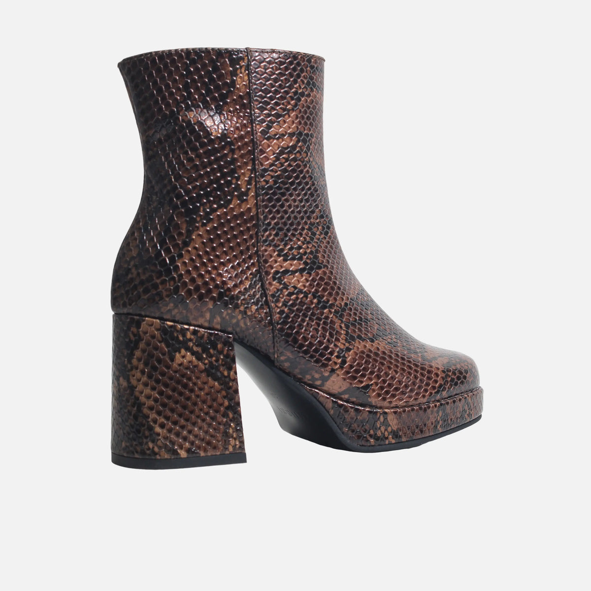Botin plataforma piera de cuero para mujer - Cafe