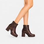 Botin plataforma piera de cuero para mujer - Cafe