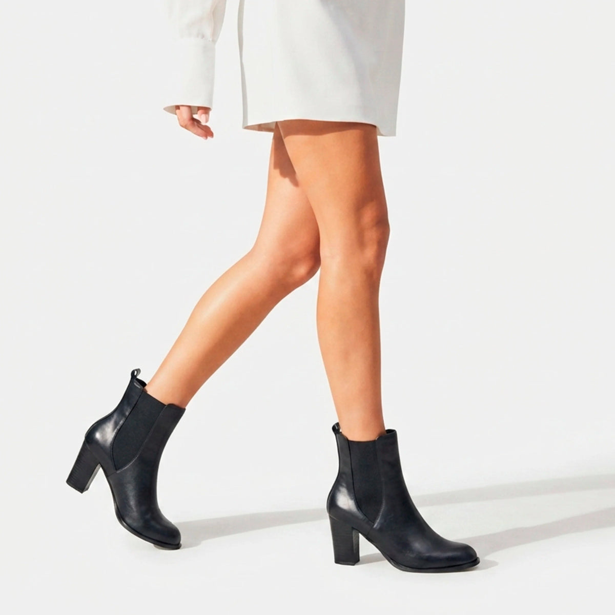 Botin tacon azahar de cuero para mujer - Negro