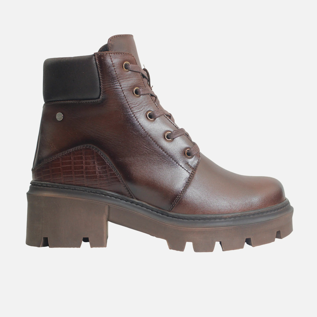 Botin tractorado sol de cuero para mujer - Brandy