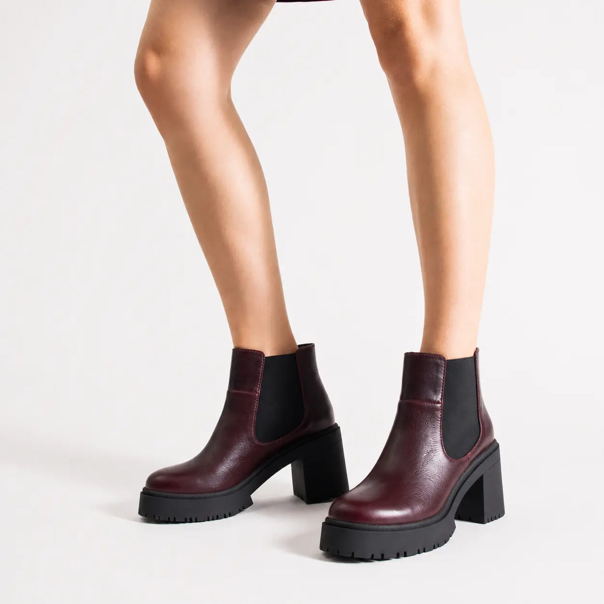 Botin tractorado vela de cuero para mujer - Vino