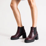 Botin tractorado vela de cuero para mujer - Vino