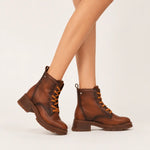 Botin tractorado isabella de cuero para mujer - Miel