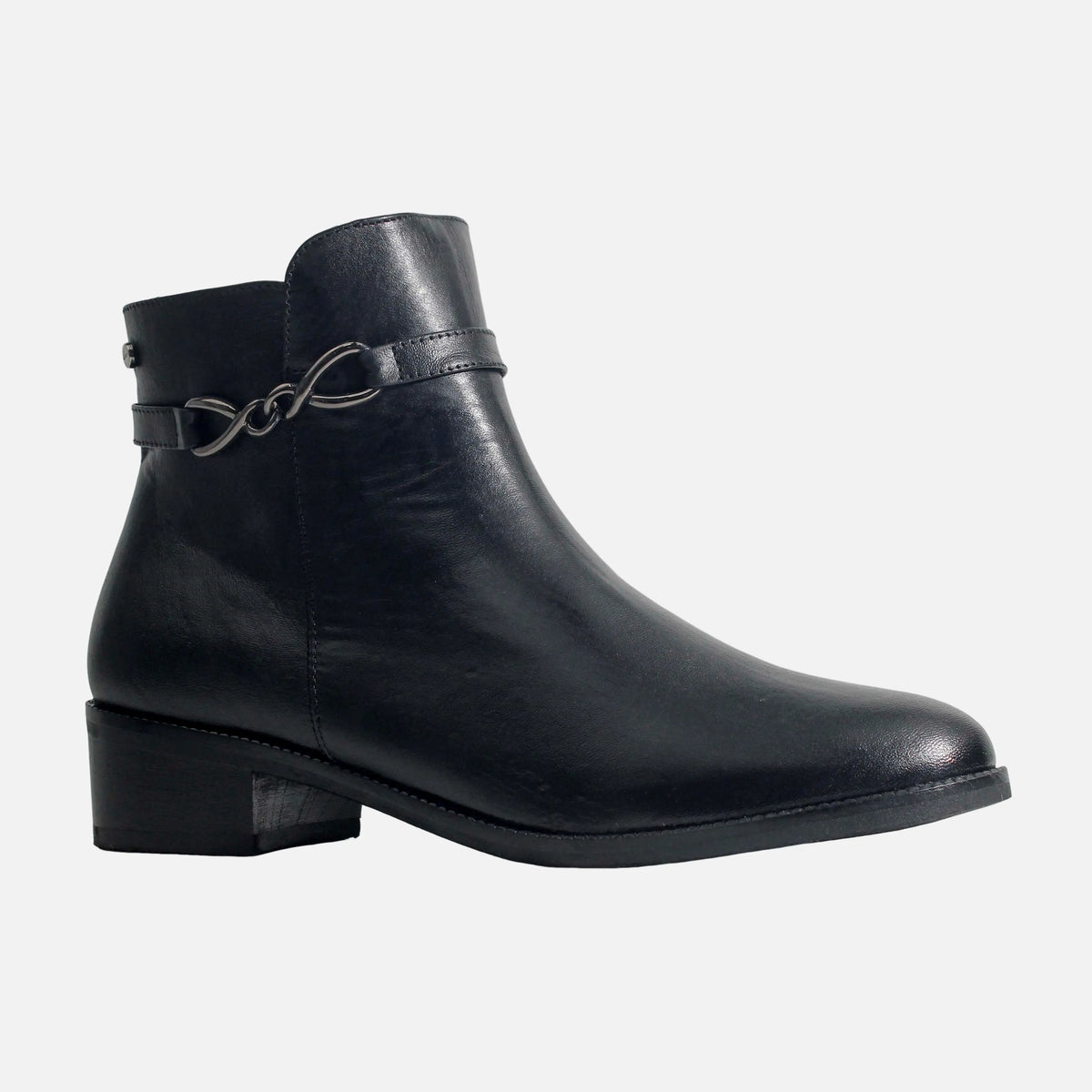Botin plano perla de cuero para mujer - Negro