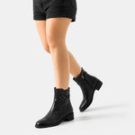 Botin plano perla de cuero para mujer - Negro