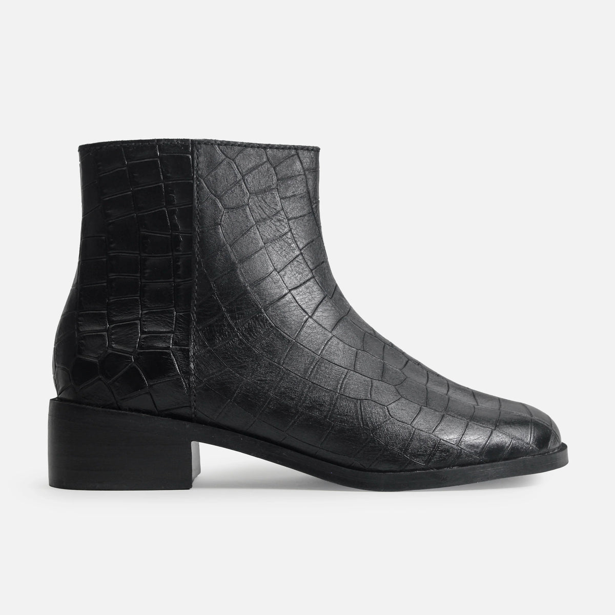 Botin plano tamel de cuero para mujer - Negro