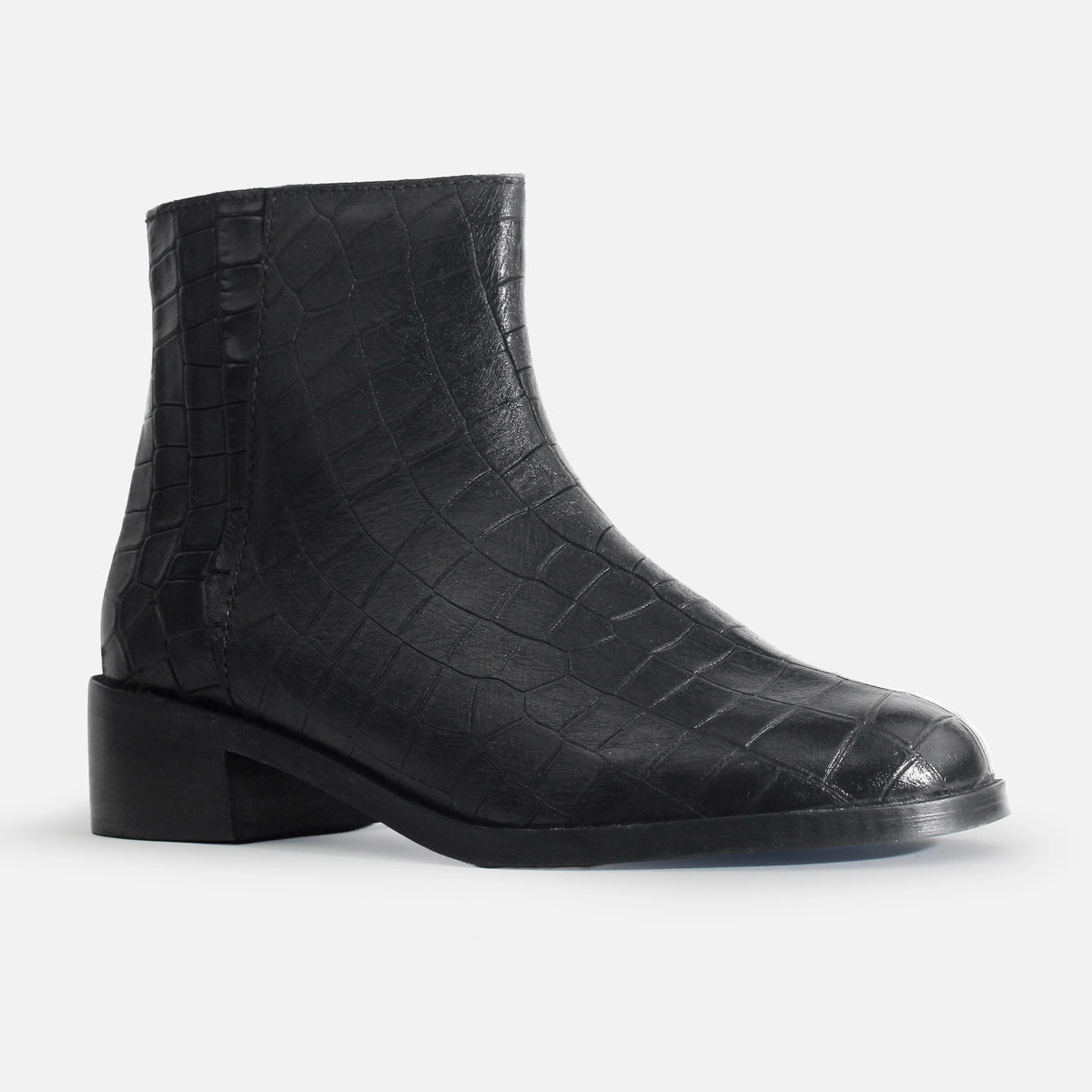 Botin plano tamel de cuero para mujer - Negro
