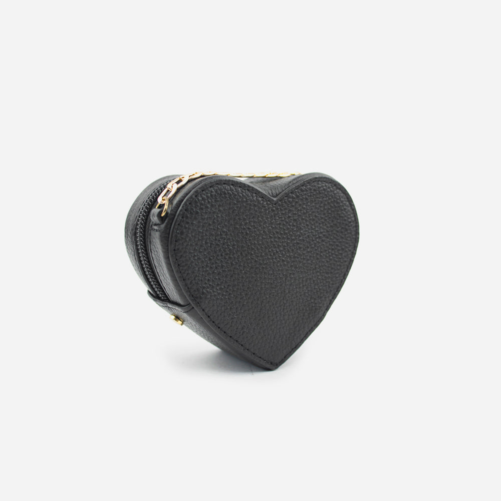 Monedero corazón de cuero para mujer - Negro