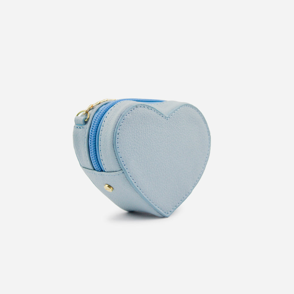 Monedero corazón de cuero para mujer - Celeste