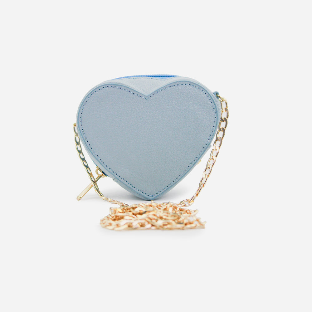 Monedero corazón de cuero para mujer - Celeste