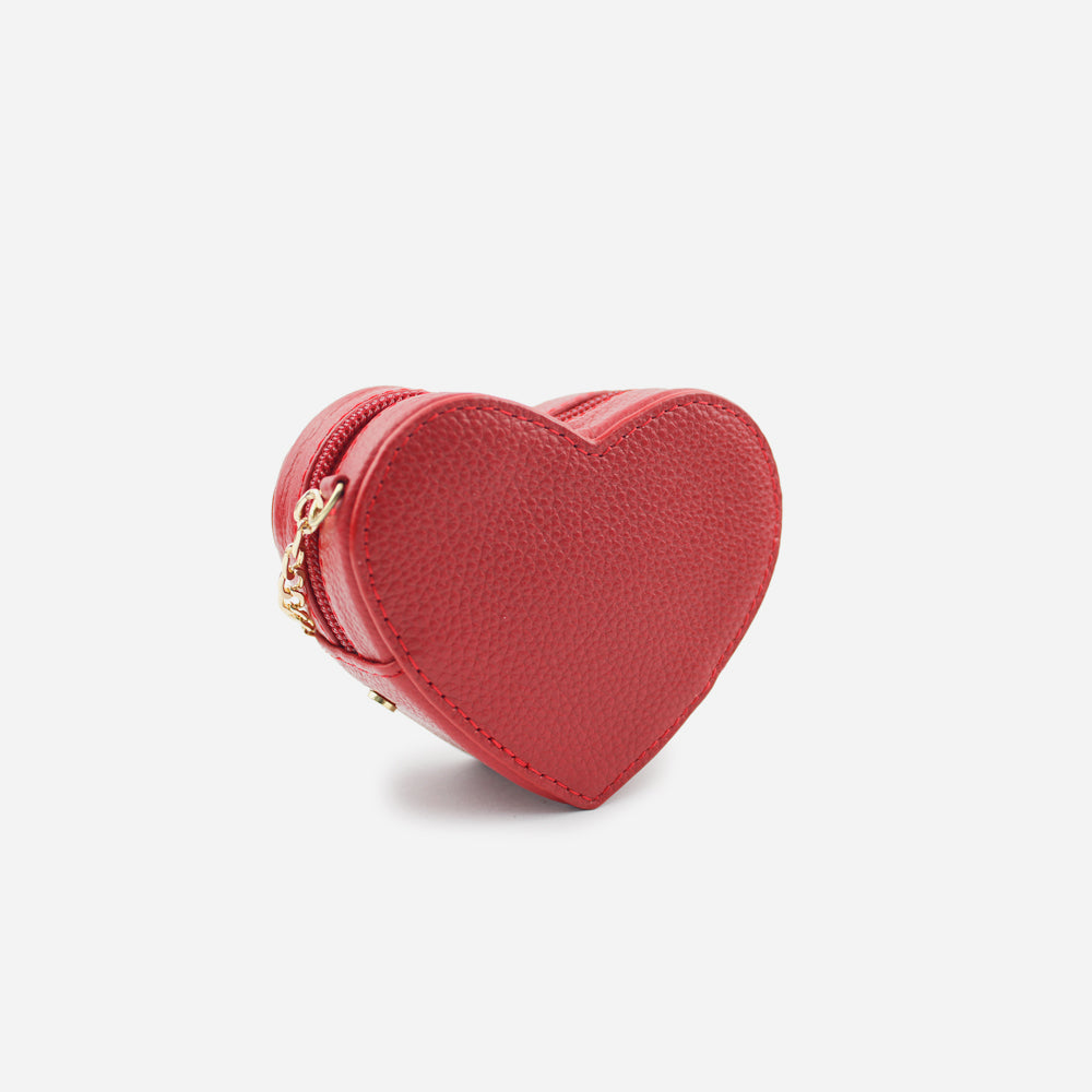 Monedero corazón de cuero para mujer - Rojo