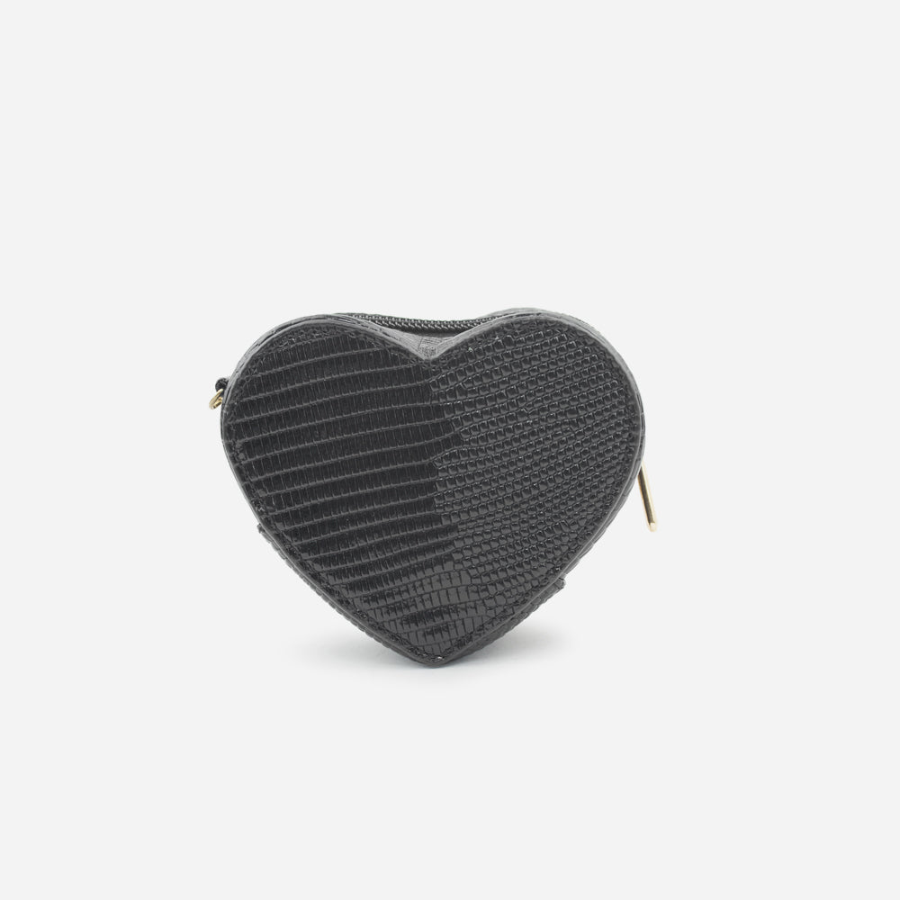 Monedero corazón de cuero para mujer - Negro