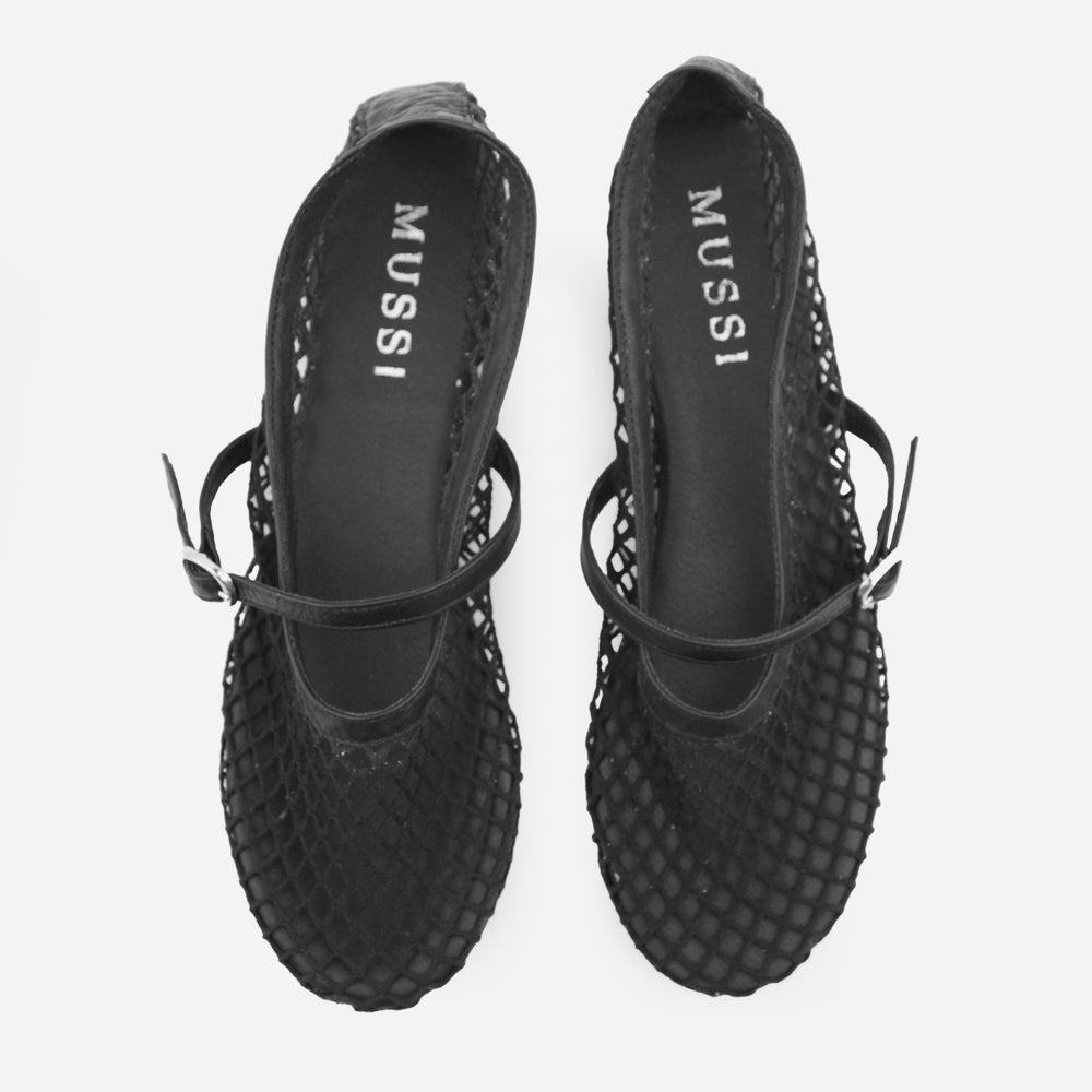 Baleta plana mesh de textil para mujer - Negro