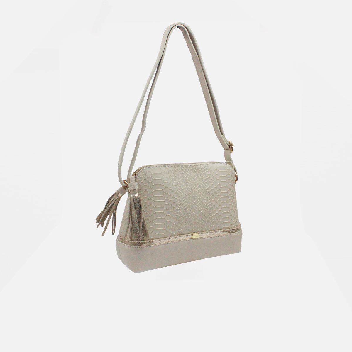 Bolso manos libres malva de cuero para mujer - Hueso