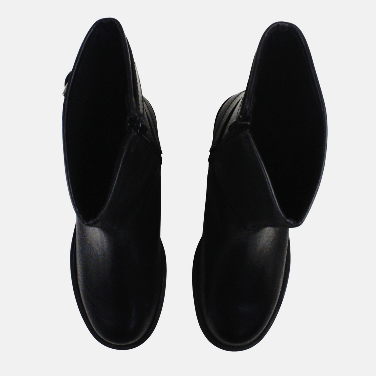 Botin plano motero de cuero para mujer - Negro