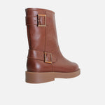 Botin plano luz de cuero para mujer - Miel