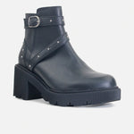 Botin tractorado maia de cuero para mujer - Negro