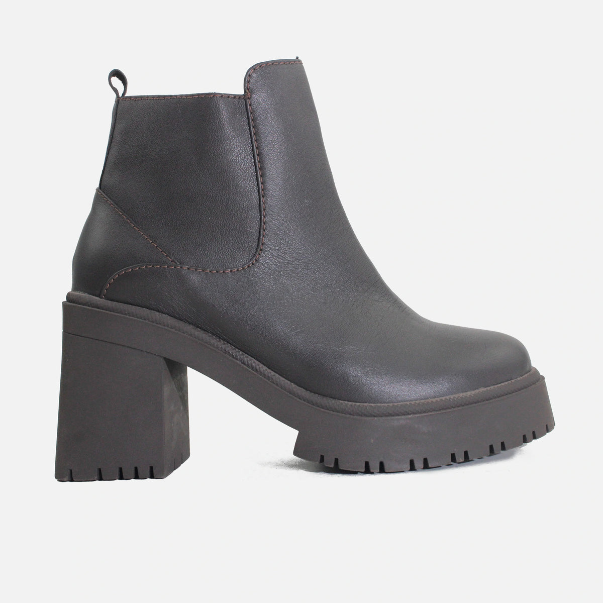 Botin tractorado evangeline de cuero para mujer - Café