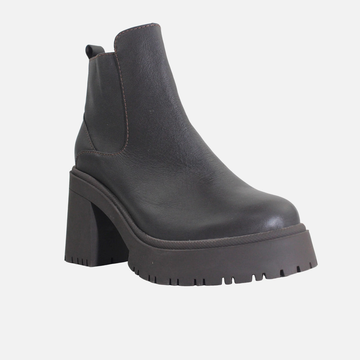 Botin tractorado evangeline de cuero para mujer - Café