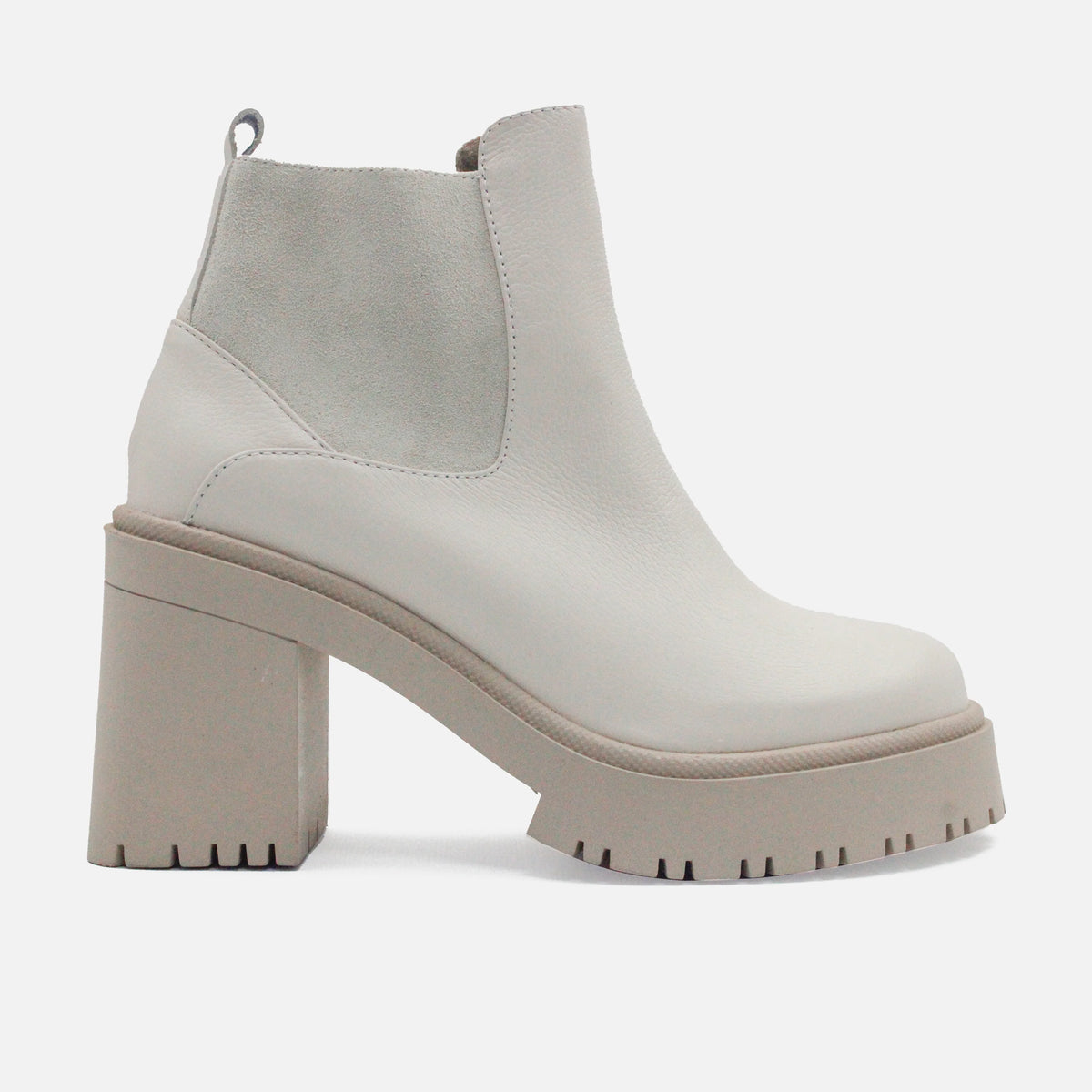 Botin tractorado evangeline de cuero para mujer - Hueso