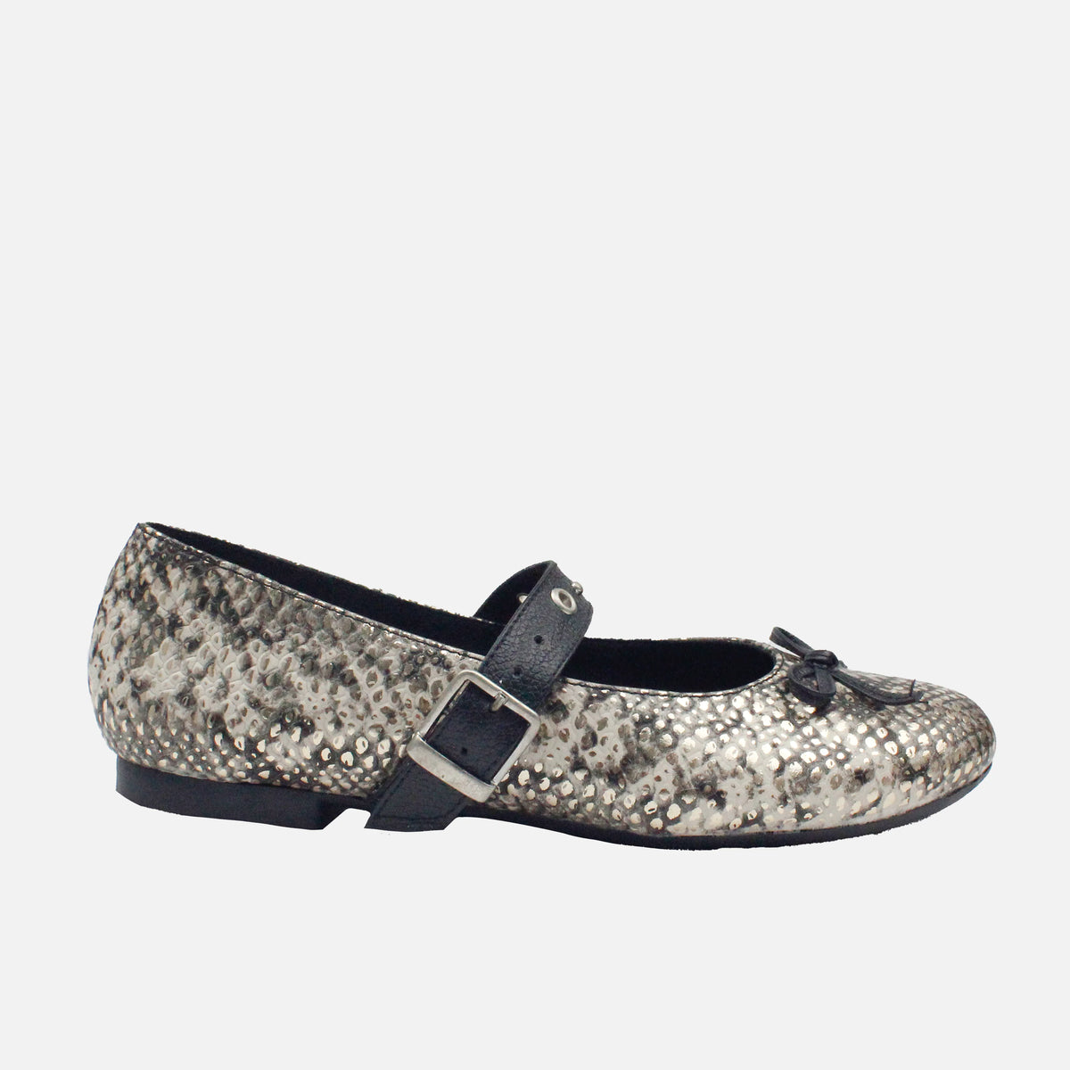 Baleta plana naya de cuero para mujer - Negro