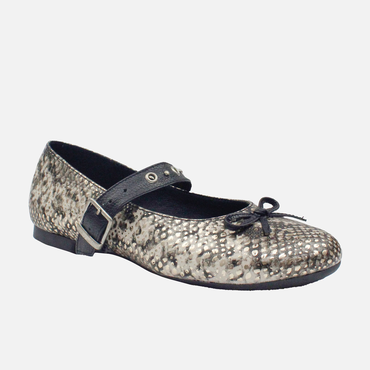 Baleta plana naya de cuero para mujer - Negro