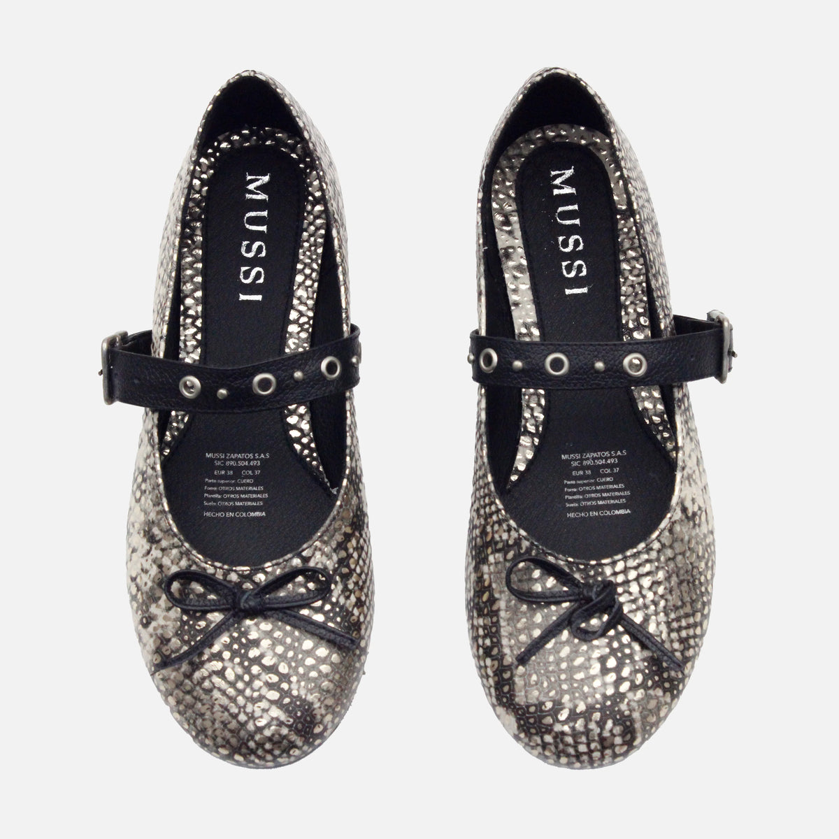 Baleta plana naya de cuero para mujer - Negro