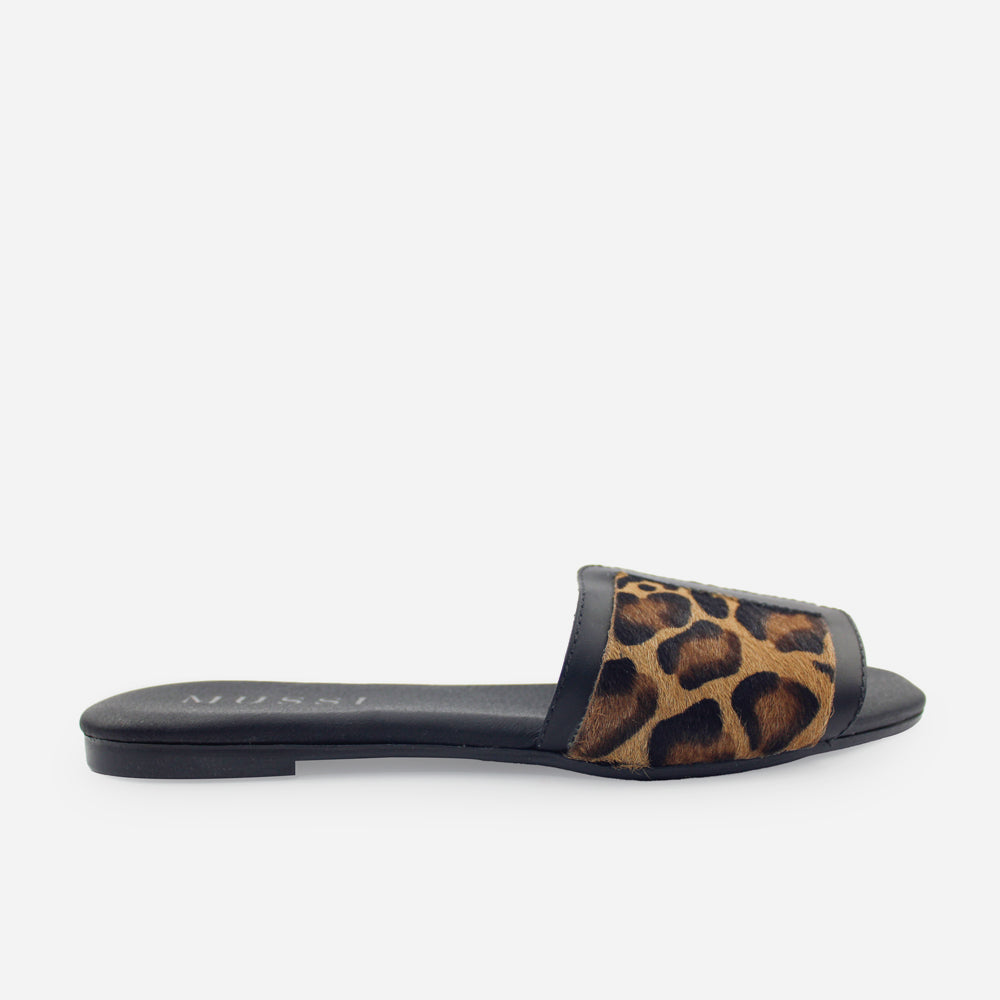 Sandalia plana alina de cuero carnaza para mujer - Negro