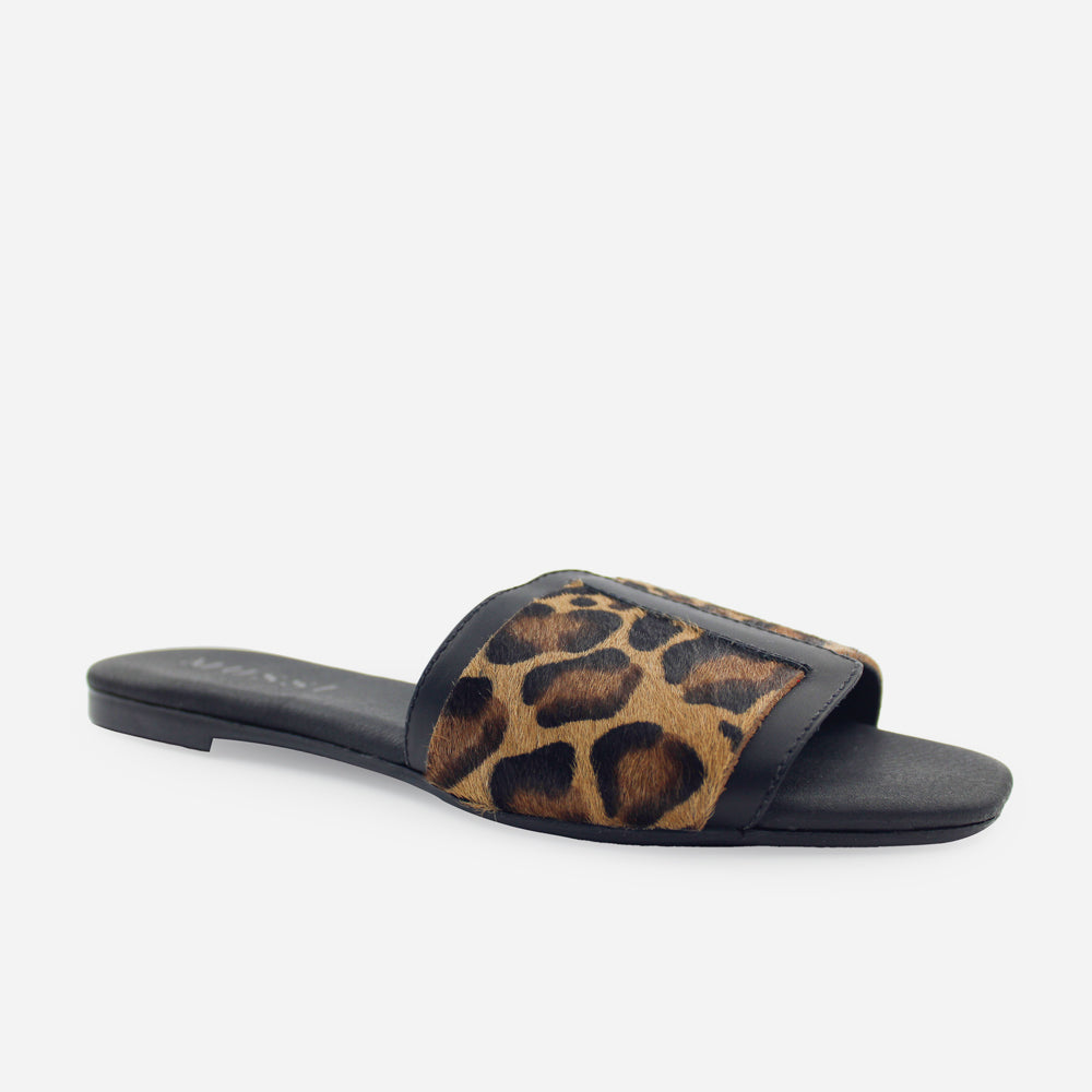 Sandalia plana alina de cuero carnaza para mujer - Negro