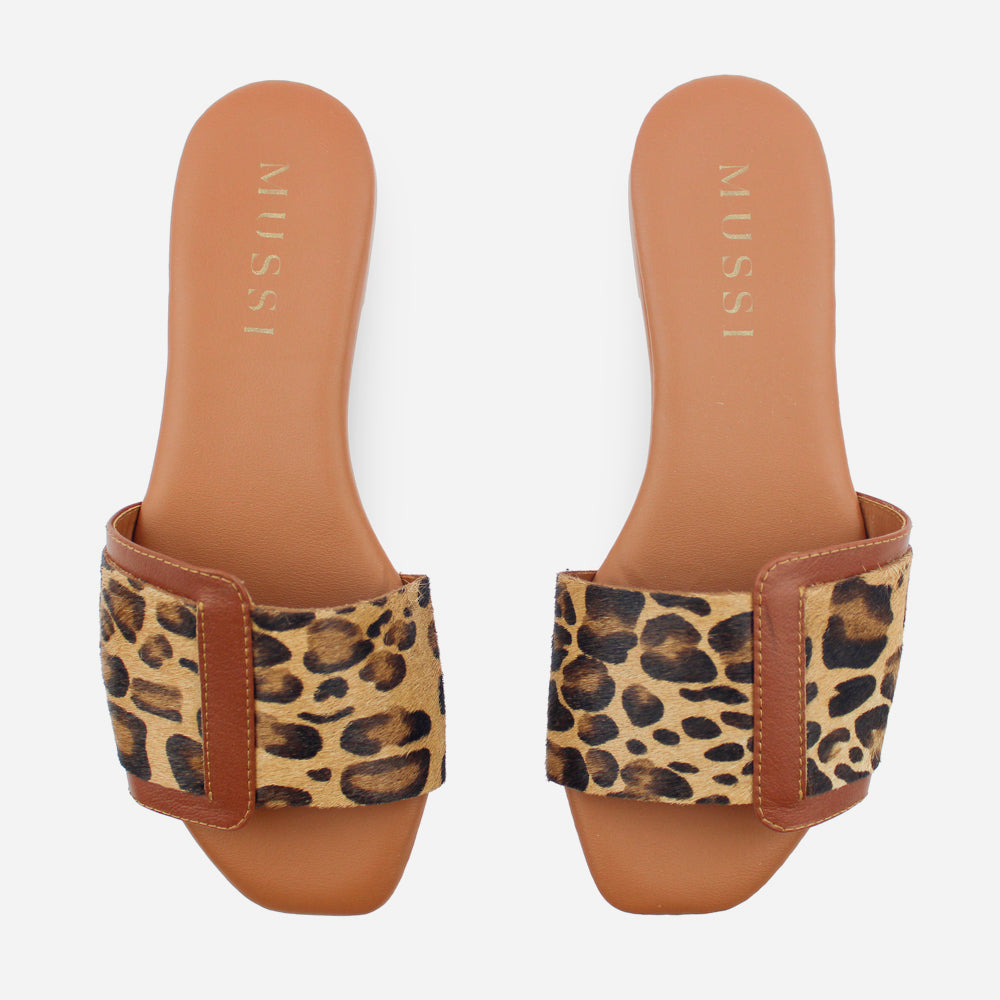 Sandalia plana alina de cuero carnaza para mujer - Miel