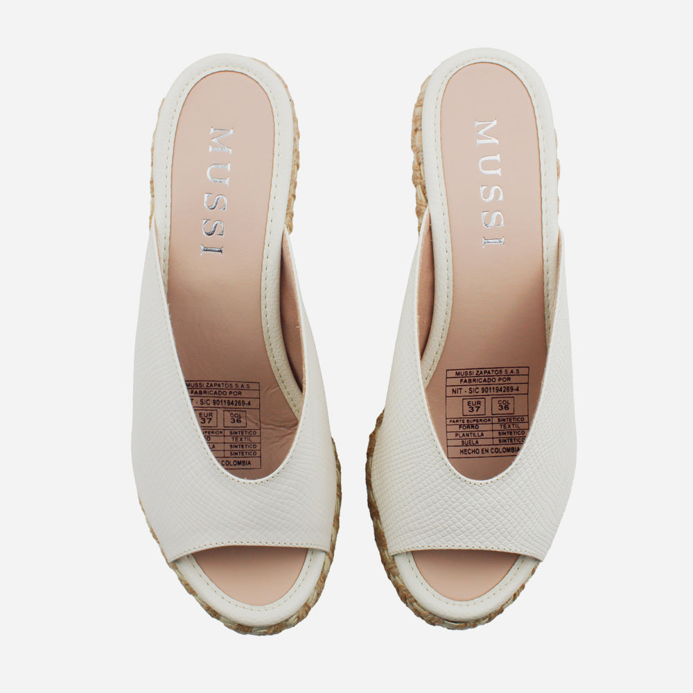 Sandalia plataforma zafira de cuero para mujer - Hueso