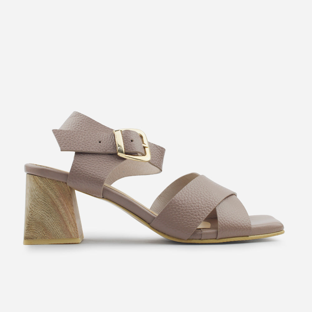 Sandalia tacon aurelia de cuero para mujer - Taupe